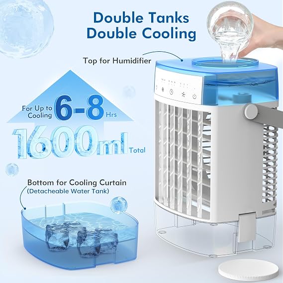 Portable Cooling Fan, Small Cooler Fan for Indoor Bedroom Office Home