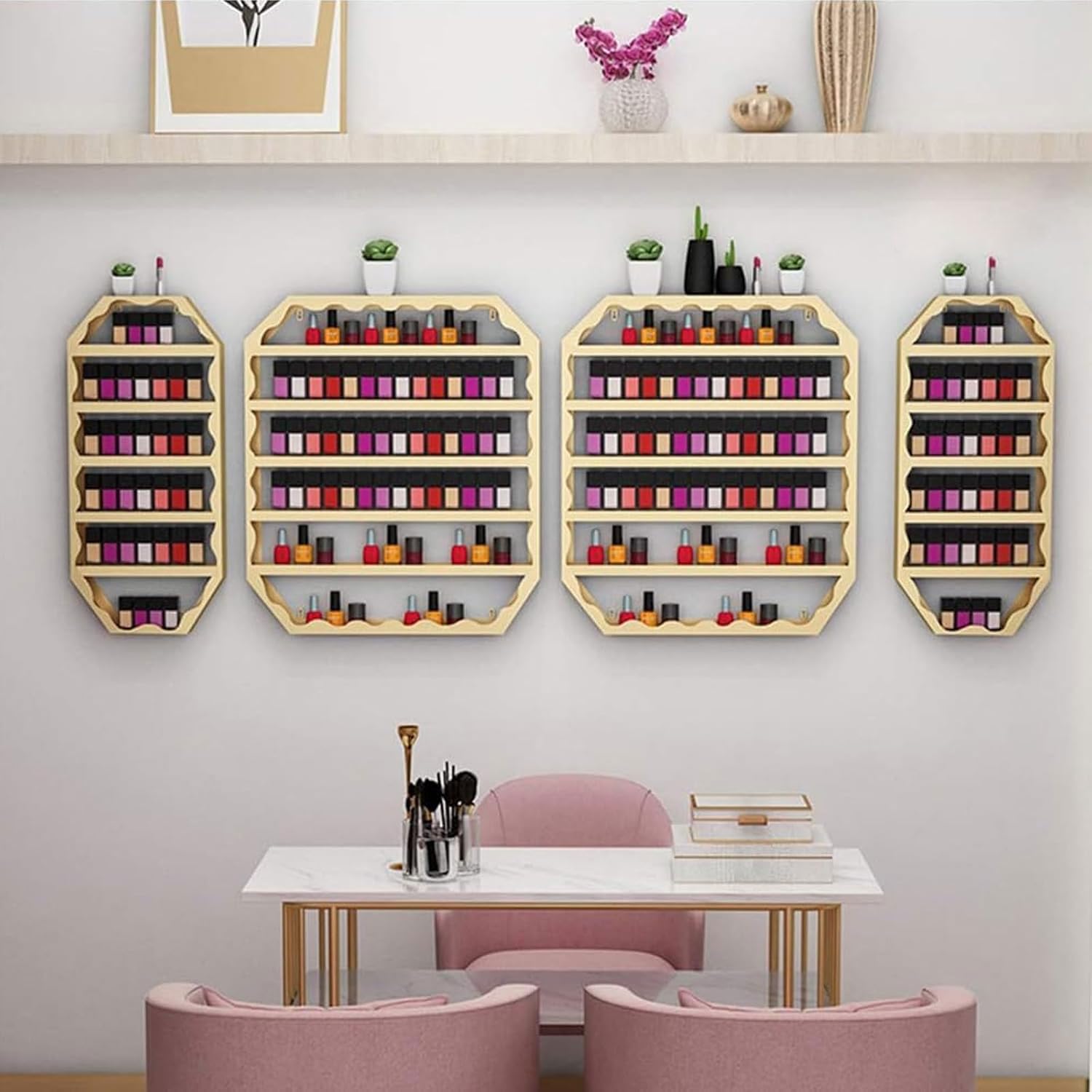 ZLGONRL 4PCS Wall Mounted Metal Nail Polish Display Rack, Perfume Essential Oil Bottles Display Shelf, Cosmetic Display Cases