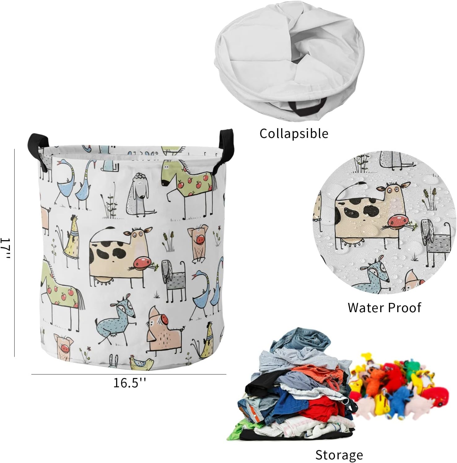 Animal Pattern Colorful Folding Laundry Basket Toy Organizer Laundry Hamper for Dirty Clothing Storage Baskets (Color : A, Size : 42x44cm) image 4