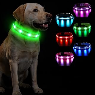 MASBRILL Hundehalsband Leuchtend Aufladbar, Hund 7 RGB Farbwechsel mit 8 Leuchtmodi, Verstellbare LED HundeHalsband Wasserdicht für Kleine Mittlere Große Hunde Leuchtendes Halsband, Grün L