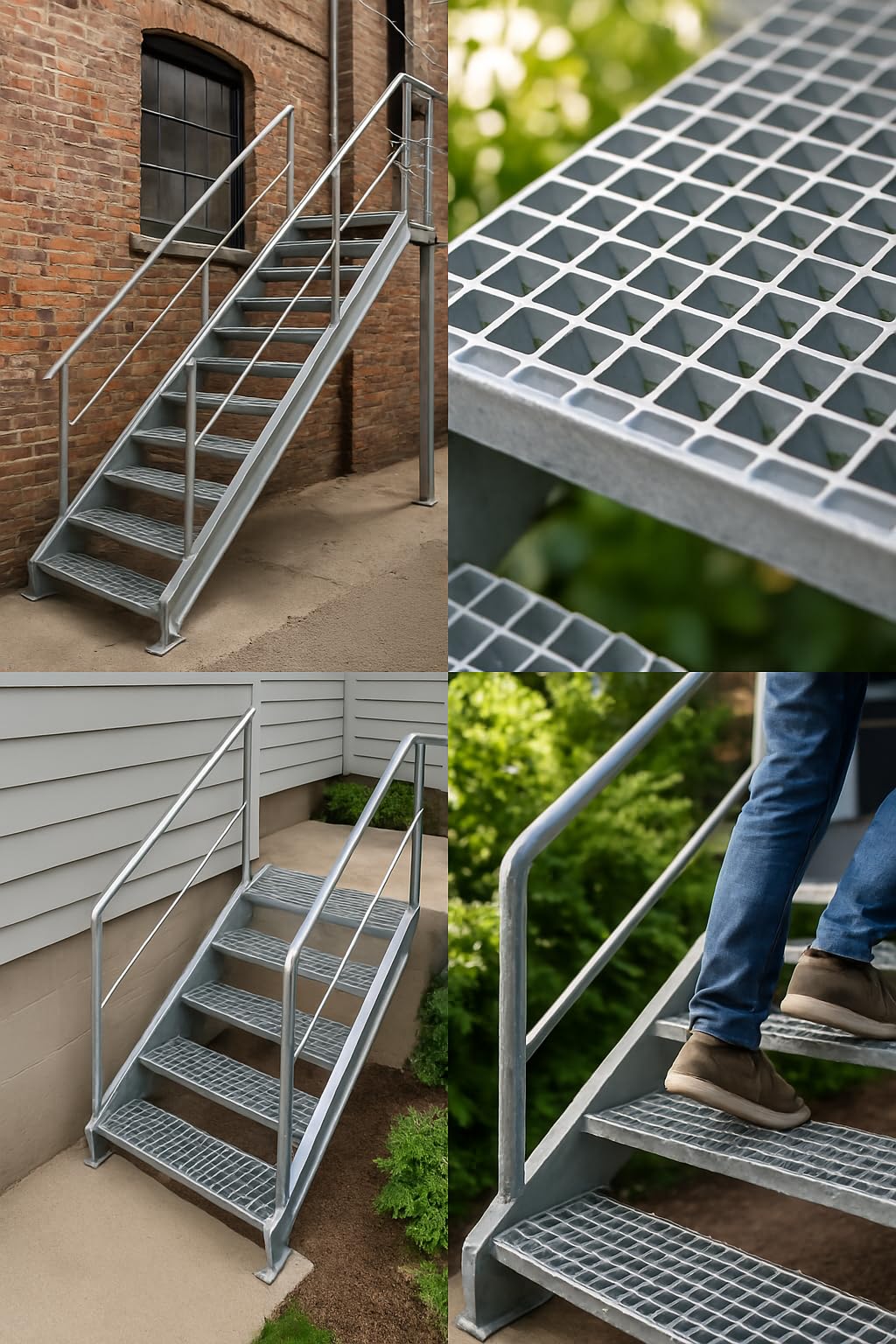 F & R Metalowy stopień 600 x 270 mm RAL 9005 czarny – kratka schodowa ze stali malowanej proszkowo – antypoślizgowy, odporny na warunki atmosferyczne, idealny do schodów zewnętrznych