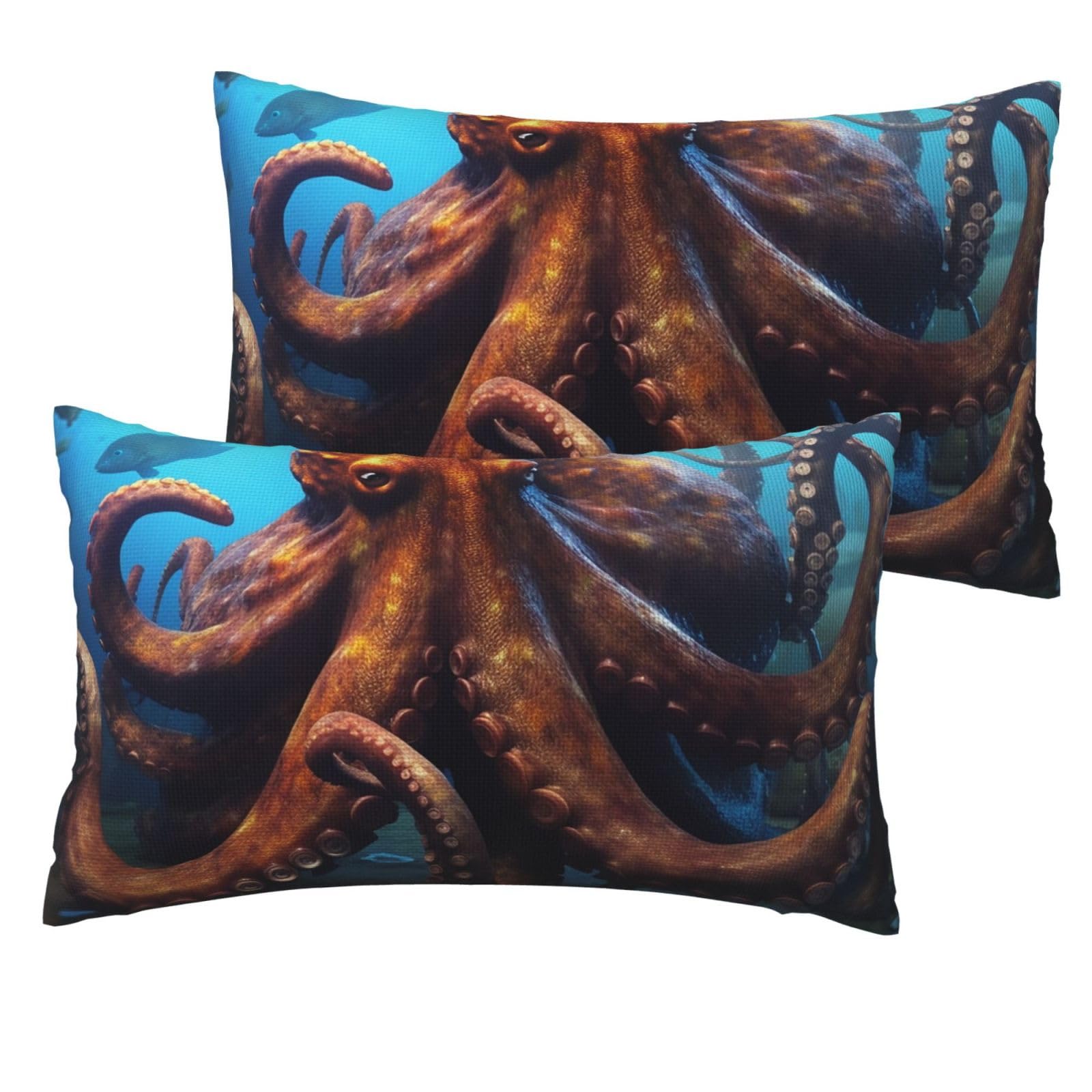 2 Pack Pillow Cases with Hidden Zipper, Soft Breathable Decorative Pillow Covers for Hair and Skin, Huge Octopus Pillowcases 12"x20" Bed Pillow Protectors Cover for Sleeping Gifts
