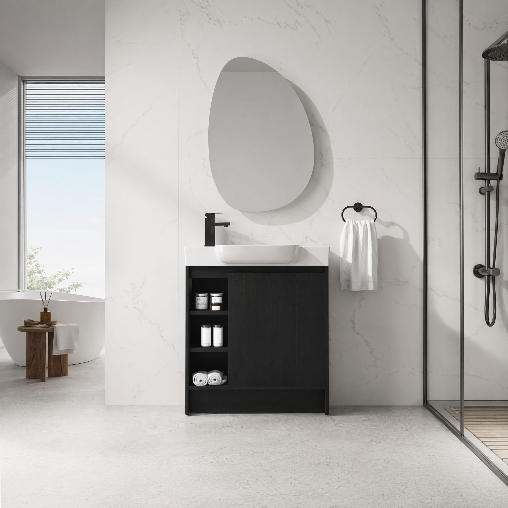 30" Freestanding Bathroom Vanity with Sink, Floor Cabinet, Dark Oak