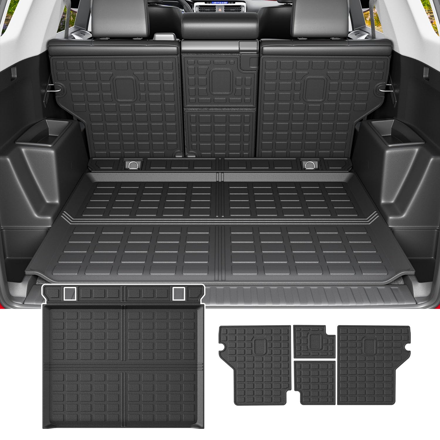 powoq Cargo Mat Compatible with 2010-2024 Toyota 4Runner Back Seat Protector Replacement for 2010-2024 Toyota 4Runner 5 Seater Accessories (Fit W/O Sliding Tray, Rear Backrest Mats+Rear Trunk Mat)