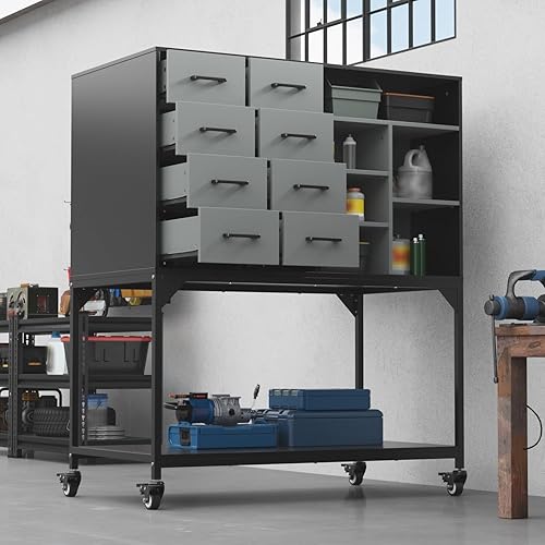 Miniatura 3 de Lovinouse Black Garage Storage Cabinet with Wheels and Doors, Rolling Tool Chest Cabinet with Storage Drawers and Removable Garage