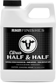 RMP Finishes Half and Half, Pure Tung Oil Mix for Wood Finishing, Cutting Boards, Butcher Blocks, Clay, Stone, and Slate, Food Grade, Citrus, 16 oz.