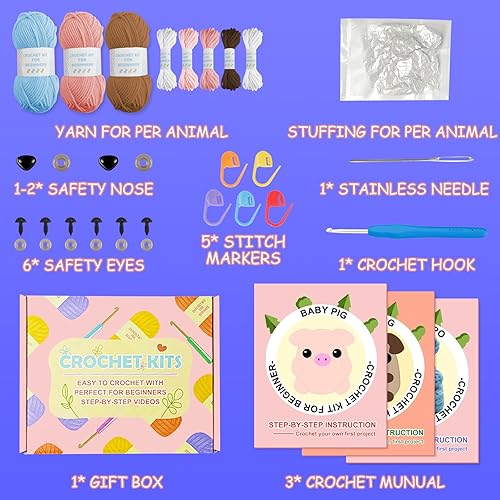 Miniatura 15 de Uluck Kit de ganchillo para principiantes, kit de ganchillo para adultos con tutoriales en video paso a paso, kit de animales de ganchillo - conejo