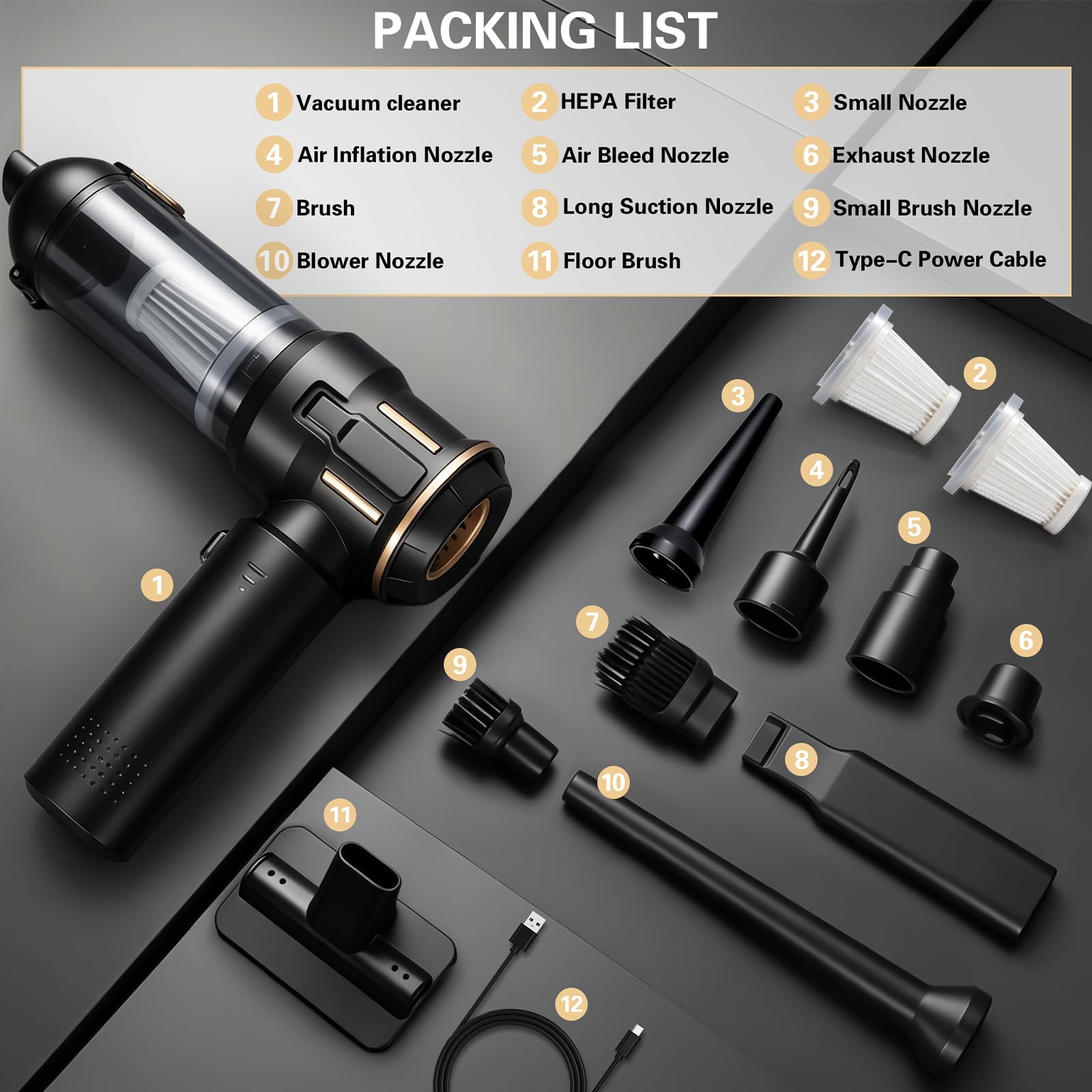 Aspirabriciole Senza Fili,26000Pa Aspirapolvere Auto,Mini Aspirapolvere Portatile,Potente Aspiratore e Soffiatore 4 in 1 con Motore Brushless per Auto,Casa,Ufficio,Peli di Animali Domestici