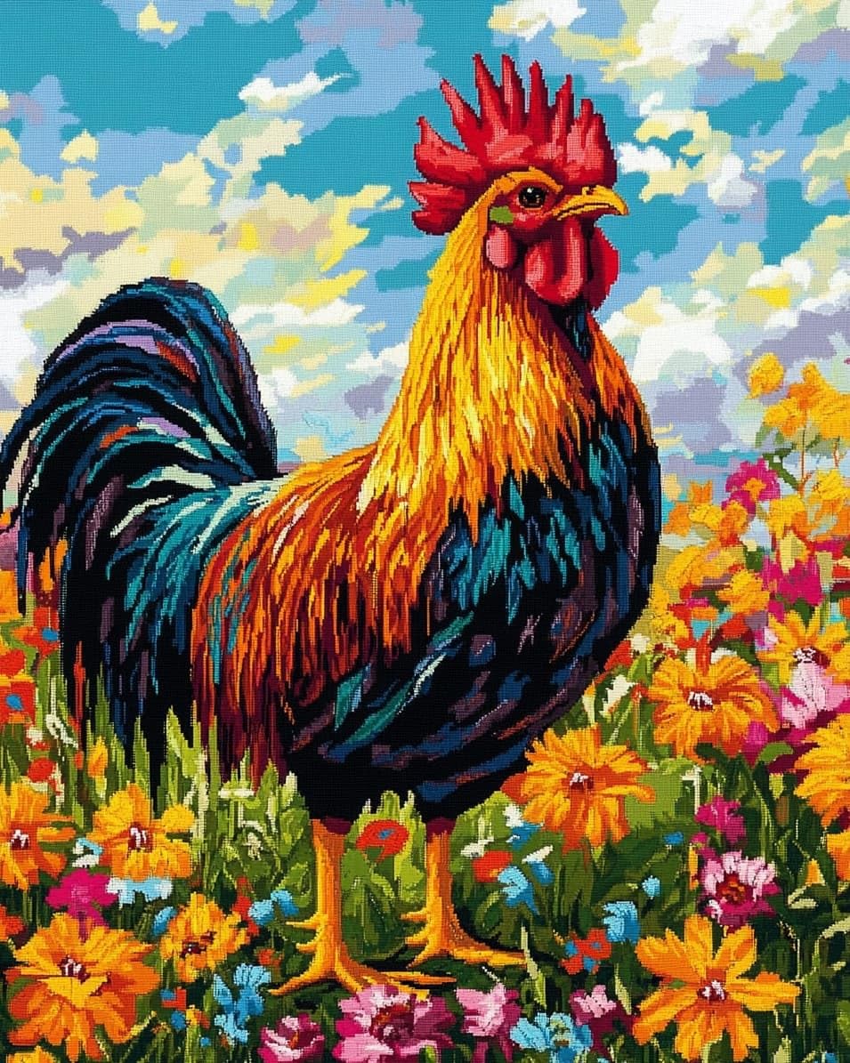 WallustrioaW Cross Stitch Kits,Animal Rooster,DIY Needlework Kits 11CT Stamped Cross Stitch for Beginners Adults Home Bedroom Decoration,16x20in