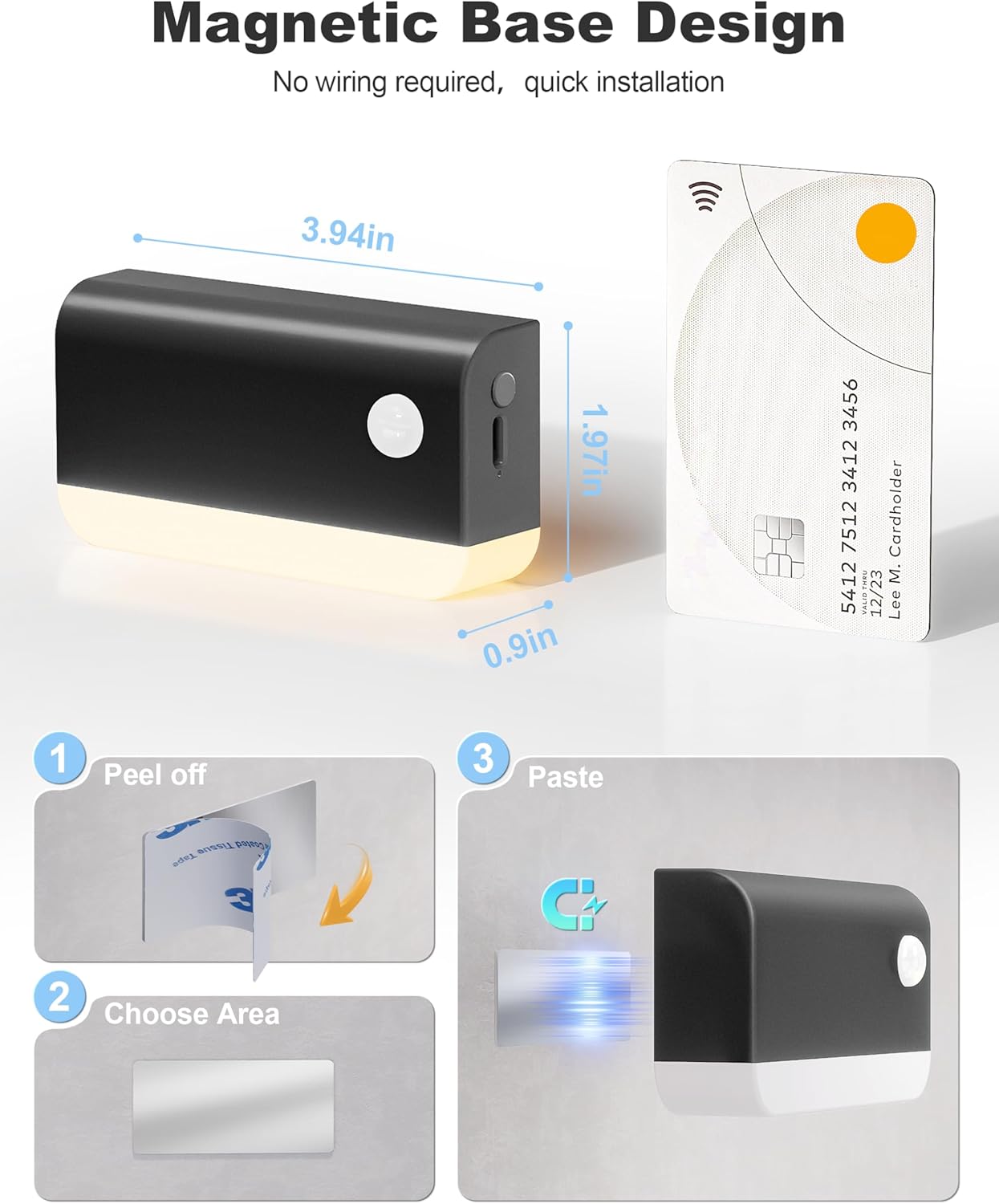 VOLISUN Motion Sensor Night Light, Rechargeable Stair Lights Indoor, Battery Operated Night Light for Hallway, Stairway, Bathroom, Bedroom, Kitchen, 3 Modes & 3 Color Temperatures(6 Pack Black)