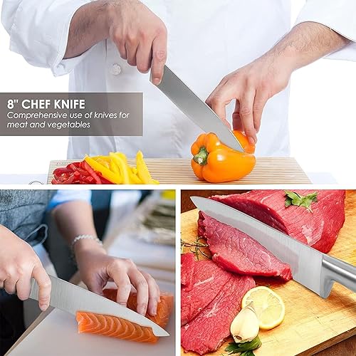 Miniatura 4 de Vvwgkpk Juego de cuchillos de cocina, juego de 5 cuchillos con mango ergonómico integrado, cuchillos japoneses de acero inoxidable de alto carbono