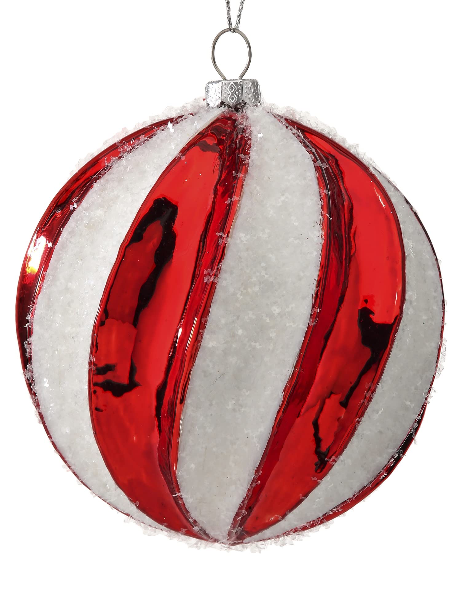 Regency International Snow Stripe Peppermint Onion Hanging Ornament, 4-inch Height, Glass, Red and White