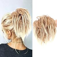 Vista 16 de KETHBE Moño desordenado, moño sintético despeinado, cola de caballo corta con banda elástica de goma para mujeres (negro)