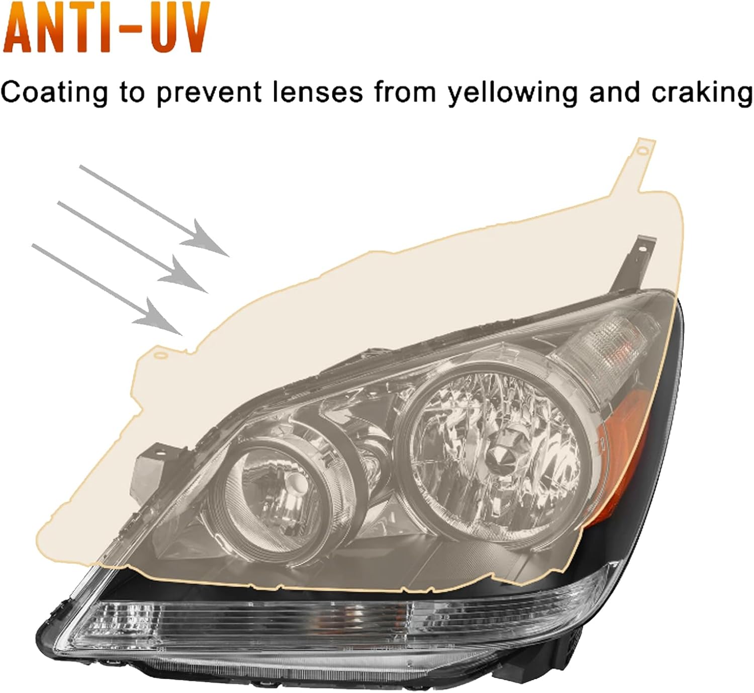 Headlights Fit for 2005-2010 Honda Odyssey Pair of Projection Headlamp Replacement Parts Black Trim Frame Amber Reflector LH+RH