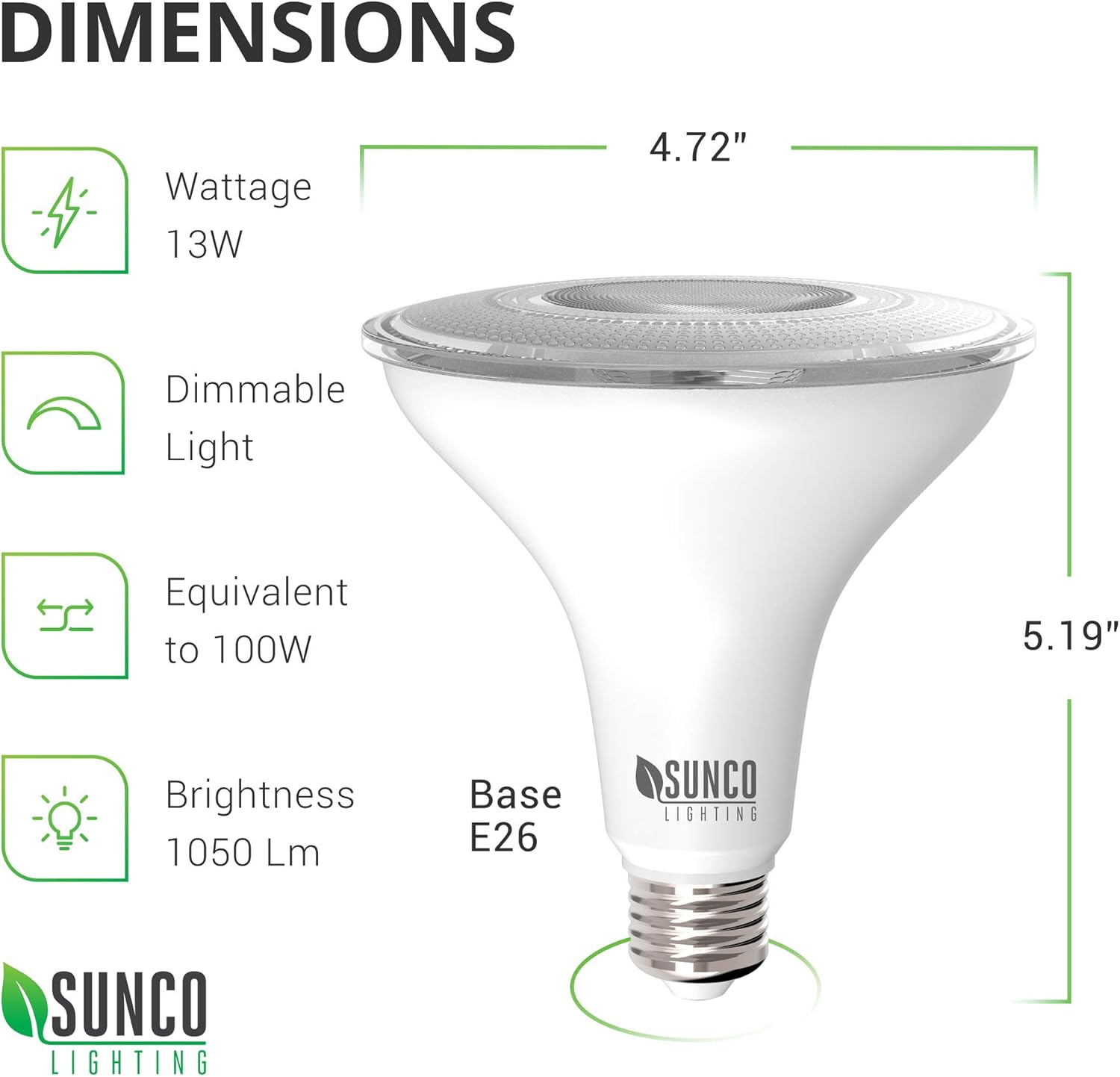 Rеvіеw Prоduсt Sunco Lighting Outdoor LED Flood Light, Waterproof PAR38 LED Bulb, Dimmable, 100W Equivalent 13W, Exterior, Wet-Rated, 4000K Cool White 1050 LM, E26 Base, UL Energy Star 4 Pack Prоmо 40% оƒƒ Sunco Lighting Outdoor LED Flood Light, Waterproof PAR38 LED Bulb, Dimmable, 100W Equivalent 13W, Exterior, Wet-Rated, 4000K Cool White 1050 LM, E26 Base, UL Energy Star 4 Pack