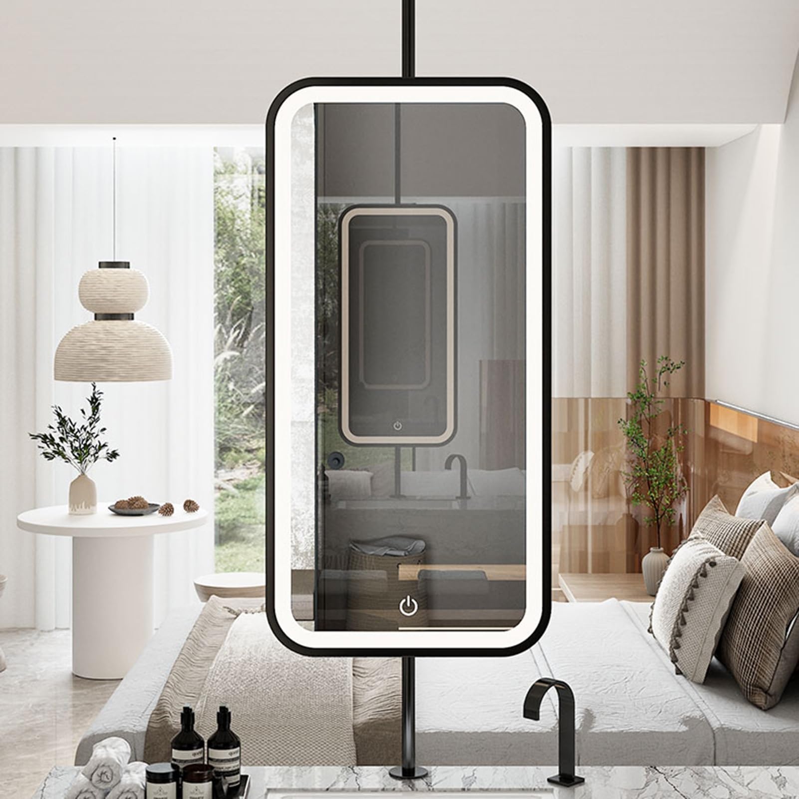 LED-Spiegel, rechteckig, mit Lichtern, dekorativer minimalistischer Glasspiegel für Zuhause oder Hotel, Roségold, 60 x 90 cm, stilvoller Wandspiegel für moderne Innenräume
