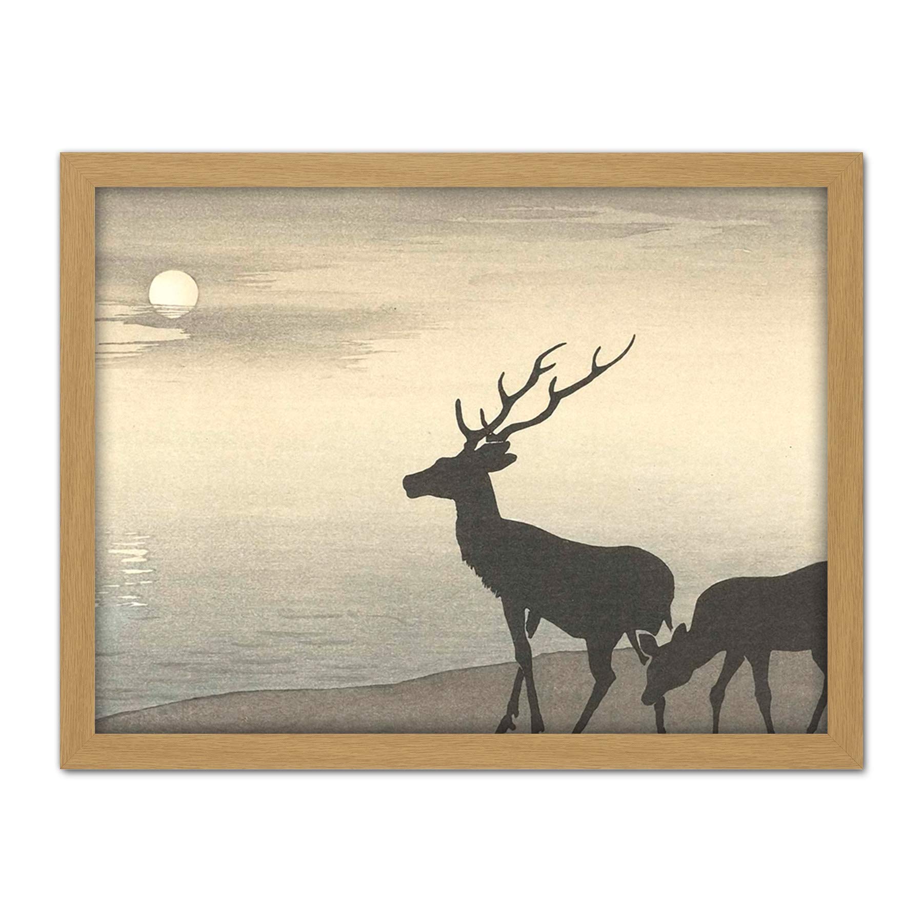 Artery8 Ohara Koson Torii Gate And Deer Landscape Artwork Framed Wall Art Print 18X24 Inch