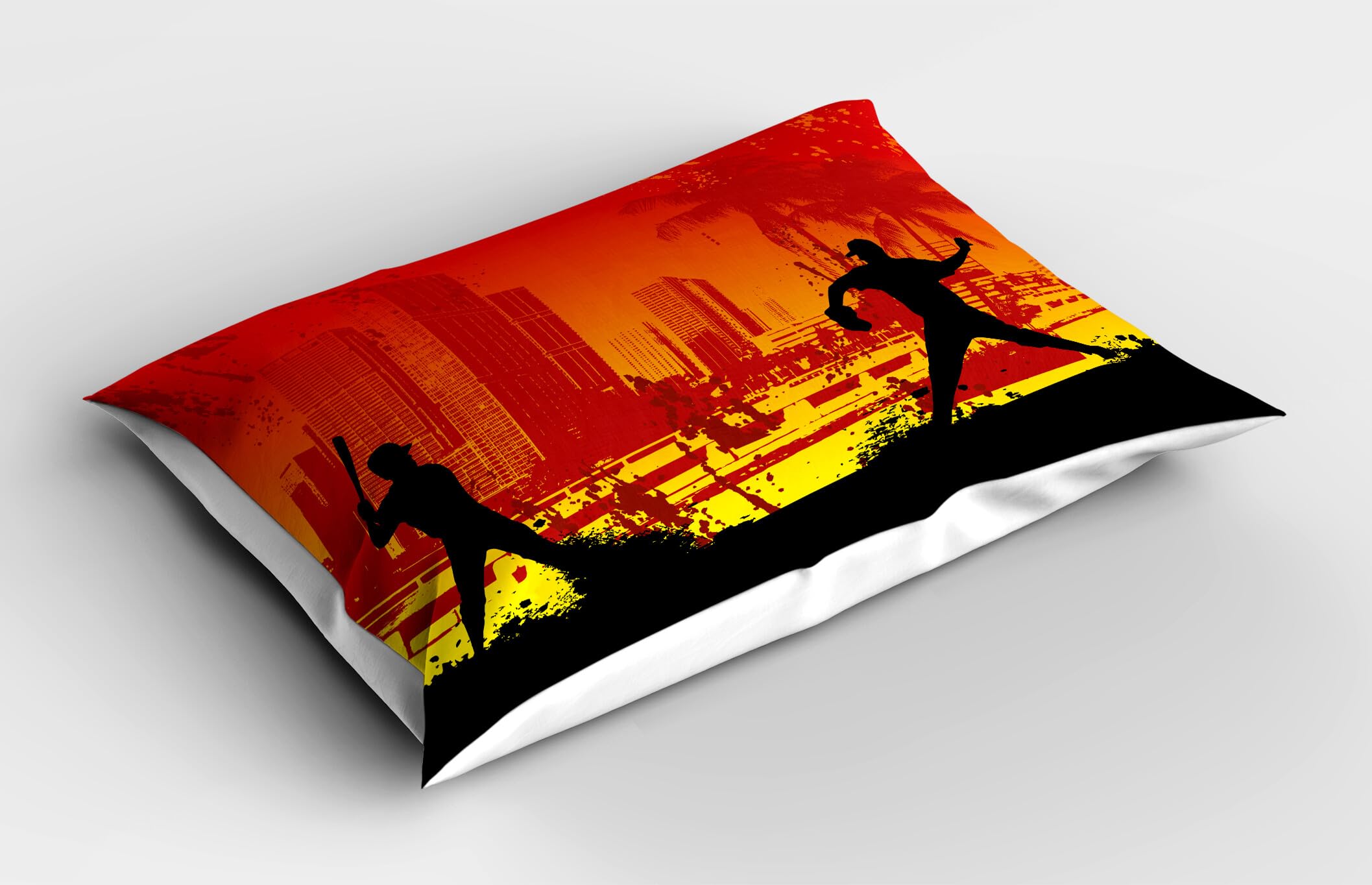 Ambesonne Teen Room Pillow Sham Set of 2, Men Playing Baseball in The Town City Park Tall Buildings Urban Scenery, Quality Microfiber Bedding Item for All Seasons, 30