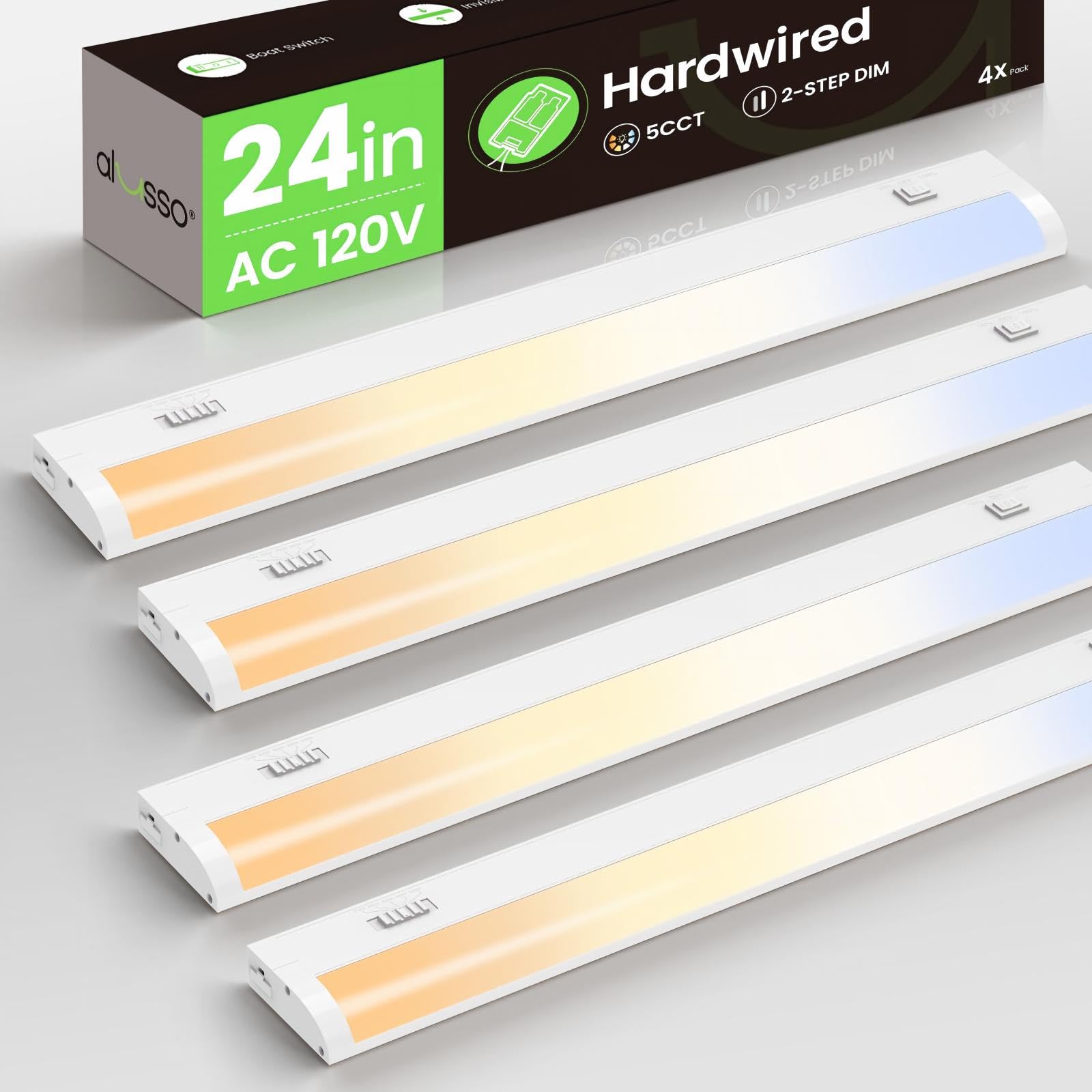 ALUSSO Hardwired 120V Under Cabinet Lighting 24 Inch Counter Kitchen Closet