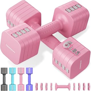 FEIERDUN DB3 5-in-1 Adjustable Dumbbells Set of 2 (2-6LBS Each, 12LBS Total) Quick Adjust for Home Gym Workouts