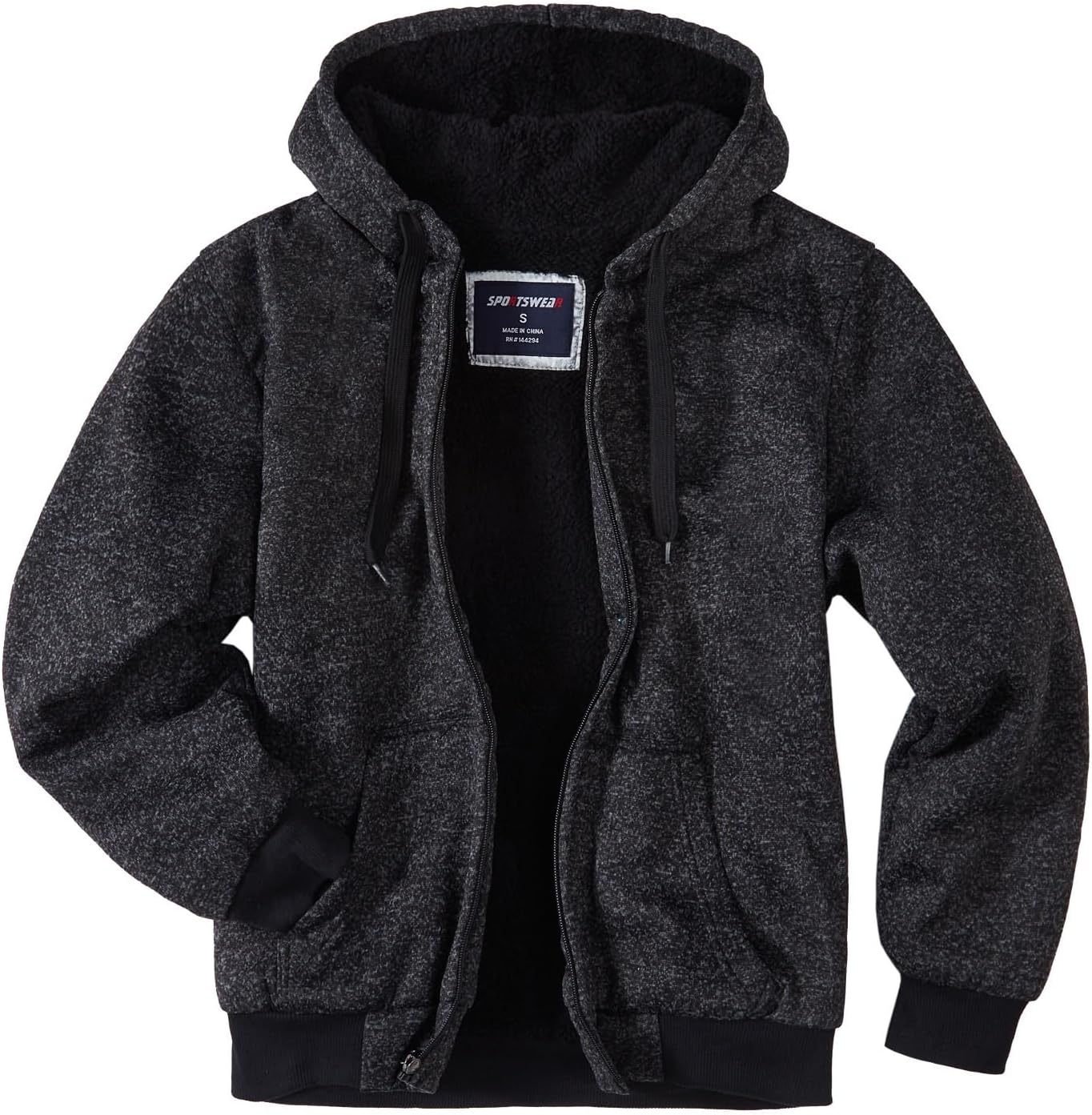 LeeHanTon Sherpa Lined Hoodies for Men Heavyweight Full Zip Up Sweatshirt Thick Fleece Winter Warm Work Jackets Plus Size - Image 6