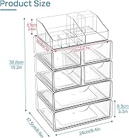Vista 3 de Vtopmart Organizador de maquillaje de 5 niveles transparente con cajón, almacenamiento de cosméticos para tocador y encimera de baño, soporte