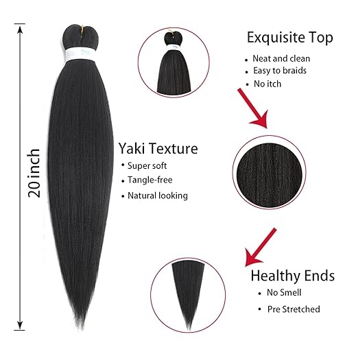 Miniatura 2 de 20 Inch 6 Packs Pre-stretched EZ Braiding Hair Extensions Yaki Texture Professional Crochet Braids Hair Hot Water Setting Synthetic Hair for Twist