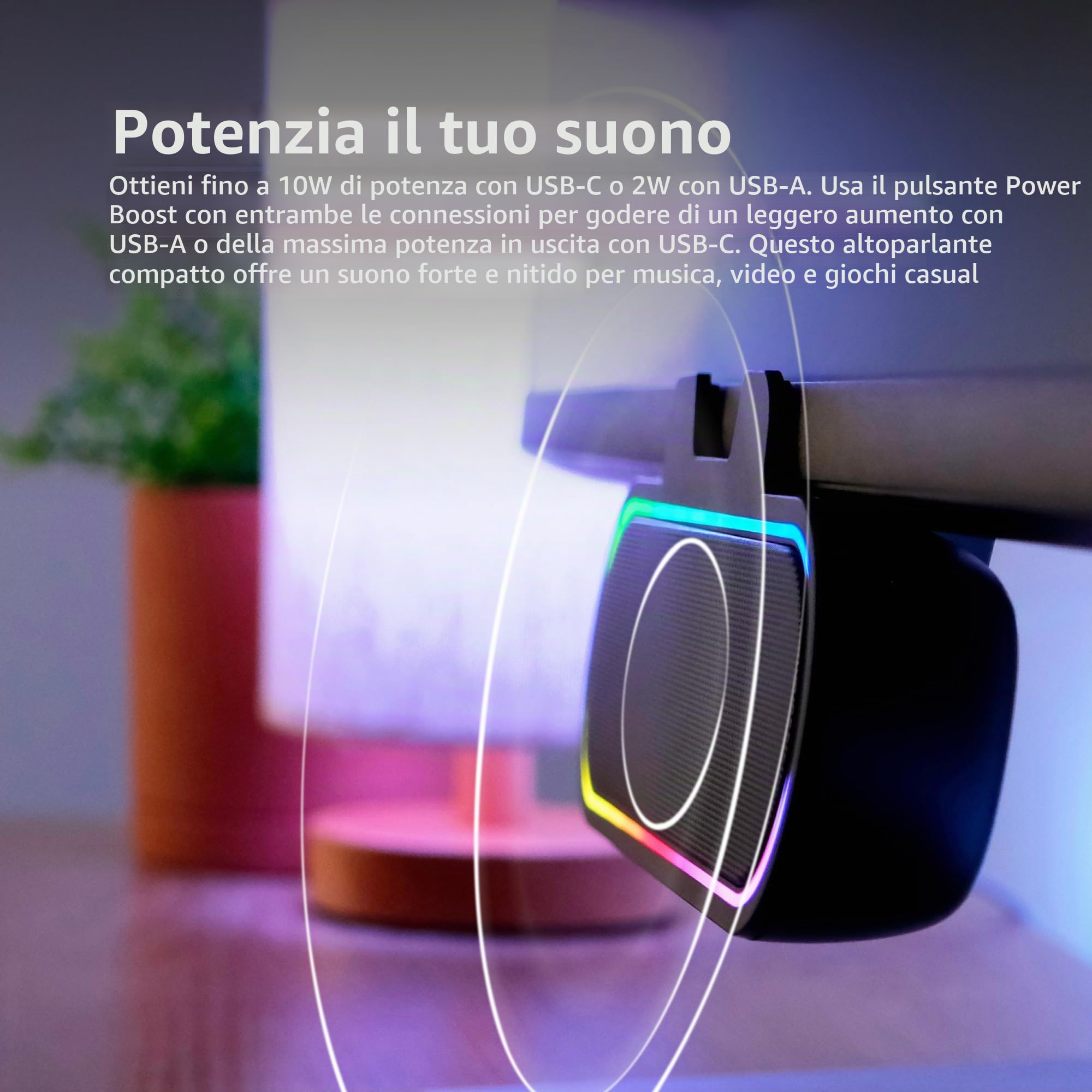 Cyber Acoustics - Barra degli altoparlanti USB con luci LED (CA-2890GX) – Barra degli altoparlanti alimentata tramite USB per PC e Mac, luci LED dinamiche sincronizzate con la musica, si fissa a