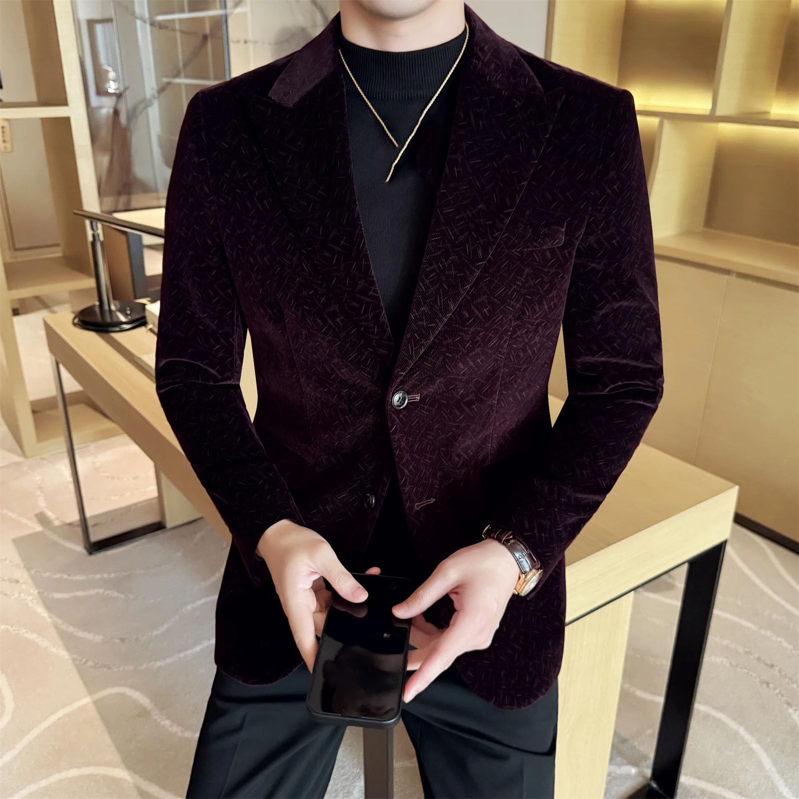 Giacche da uomo in velluto a coste giacca coreana moda due bottoni business casual blazer slim fit cappotto confortevole