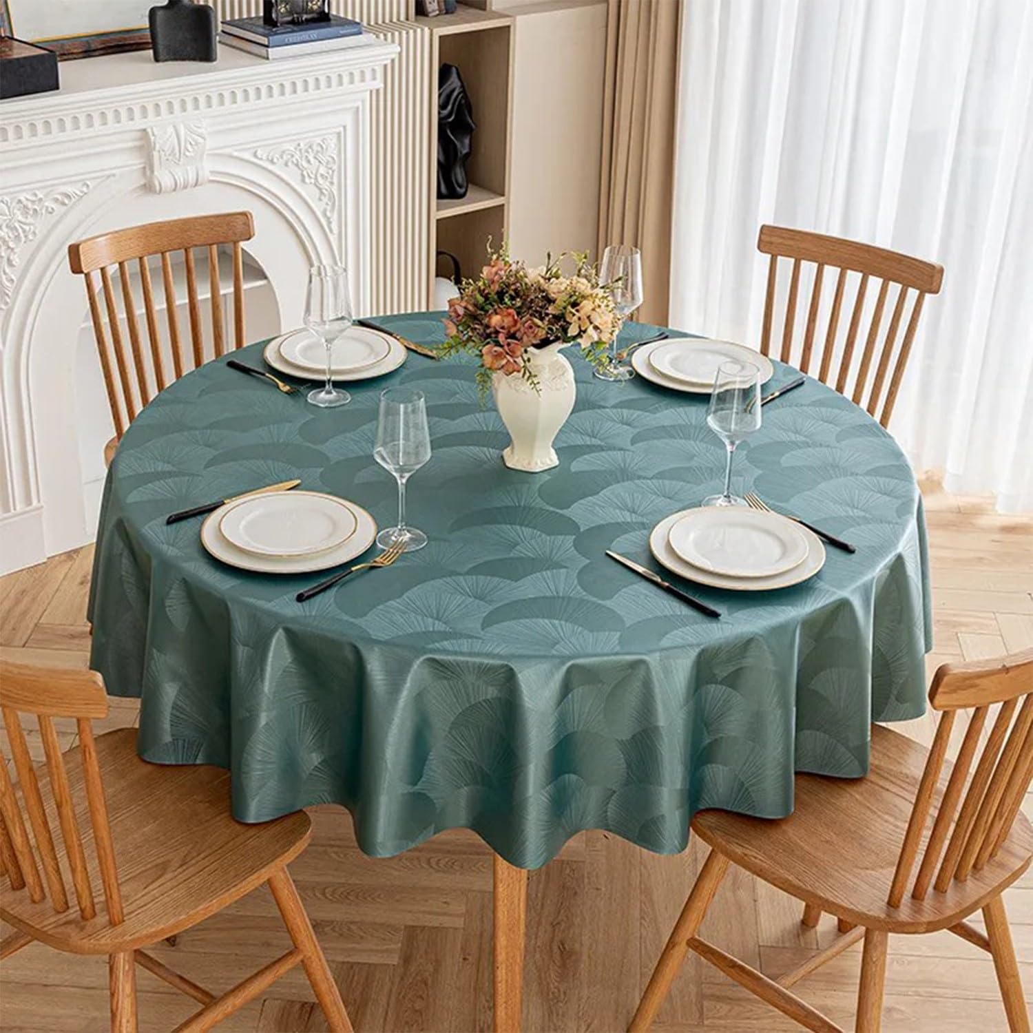 JuanNest Jacquard Round Table Cloth,Outdoor Dining Table Cloth,Design Waterproof Antiwrinkle Spillproof Heavy Weight Soft Tablecloths for Circular Table Cover and Kitchen Dinning Tabletop A,200CM