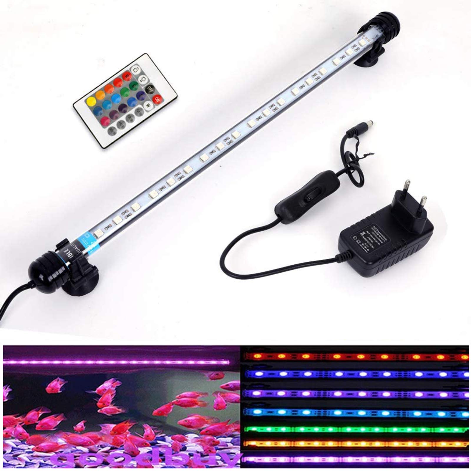SolarNovo LED Luz de acuario Iluminación subacuática Cubierta ligera superior Lámpara impermeable para tanque de peces con control remoto Cambio (RGB, 1.8 * 37cm)