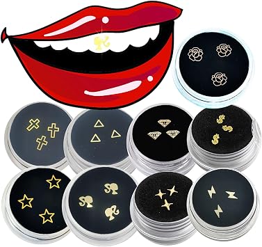 Copper Tooth Gems Gold 9 Boxes Form Ultra Thin Veneer Tooth Gem Suppliers Girl Cross Shape Teeth Jewelry