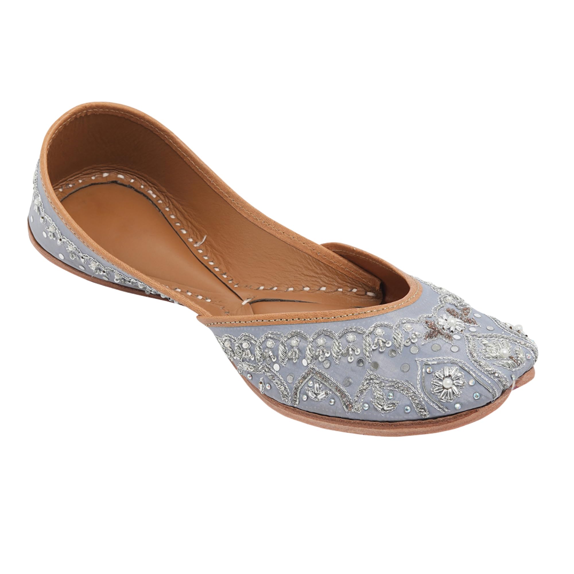 Women embroidered Mojaris Flats | Grey |-image-46