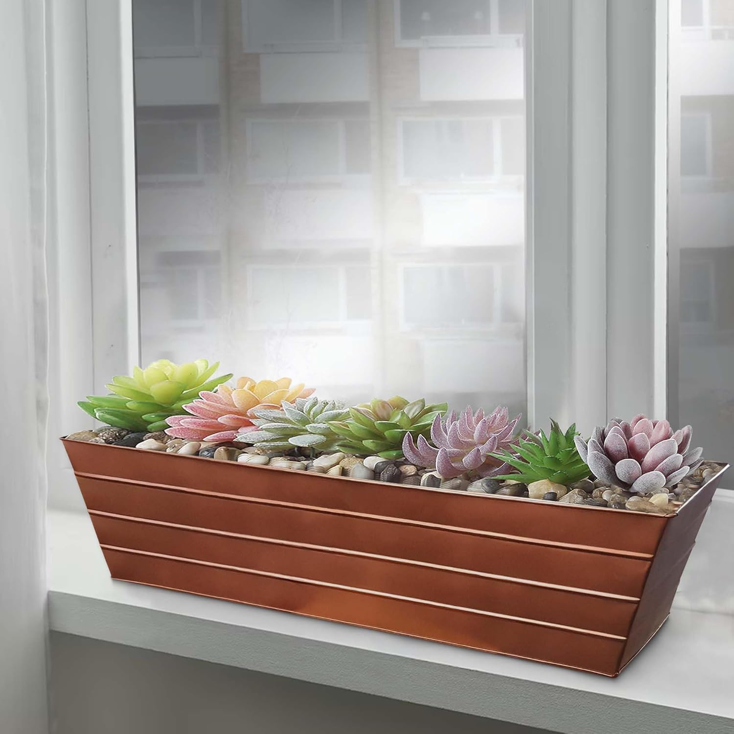 Large Copper Galvanized Steel Rectangular Flower Planter Box