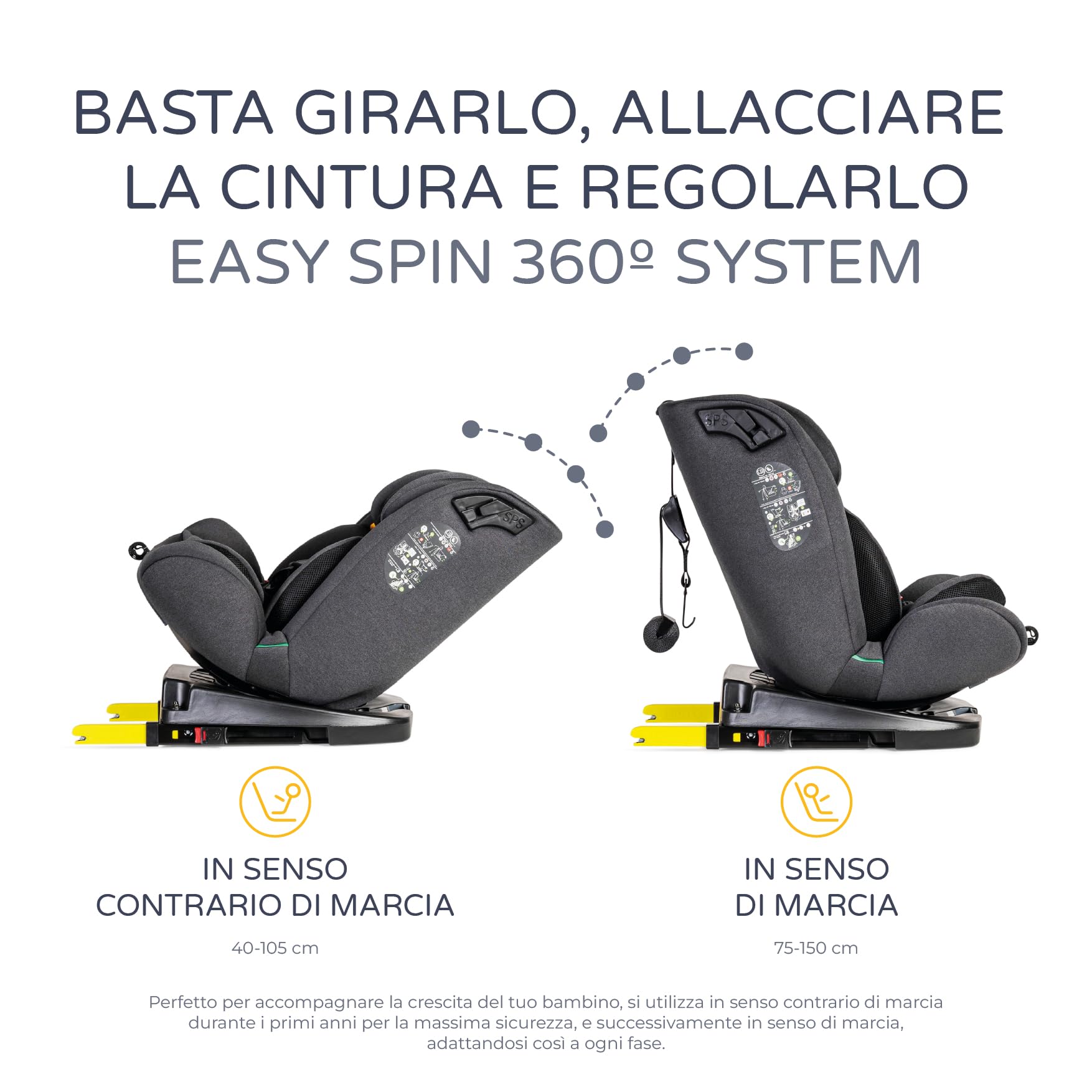 MS BabyWorld – CORFÚ – Seggiolino auto I-Size Gruppo 0/1/2/3 | 40-150 cm | Isofix e Top Tether | Dalla nascita ai 12 anni (0-36 kg) | In senso contrario di marcia fino a 18 kg | Girevole a 360º