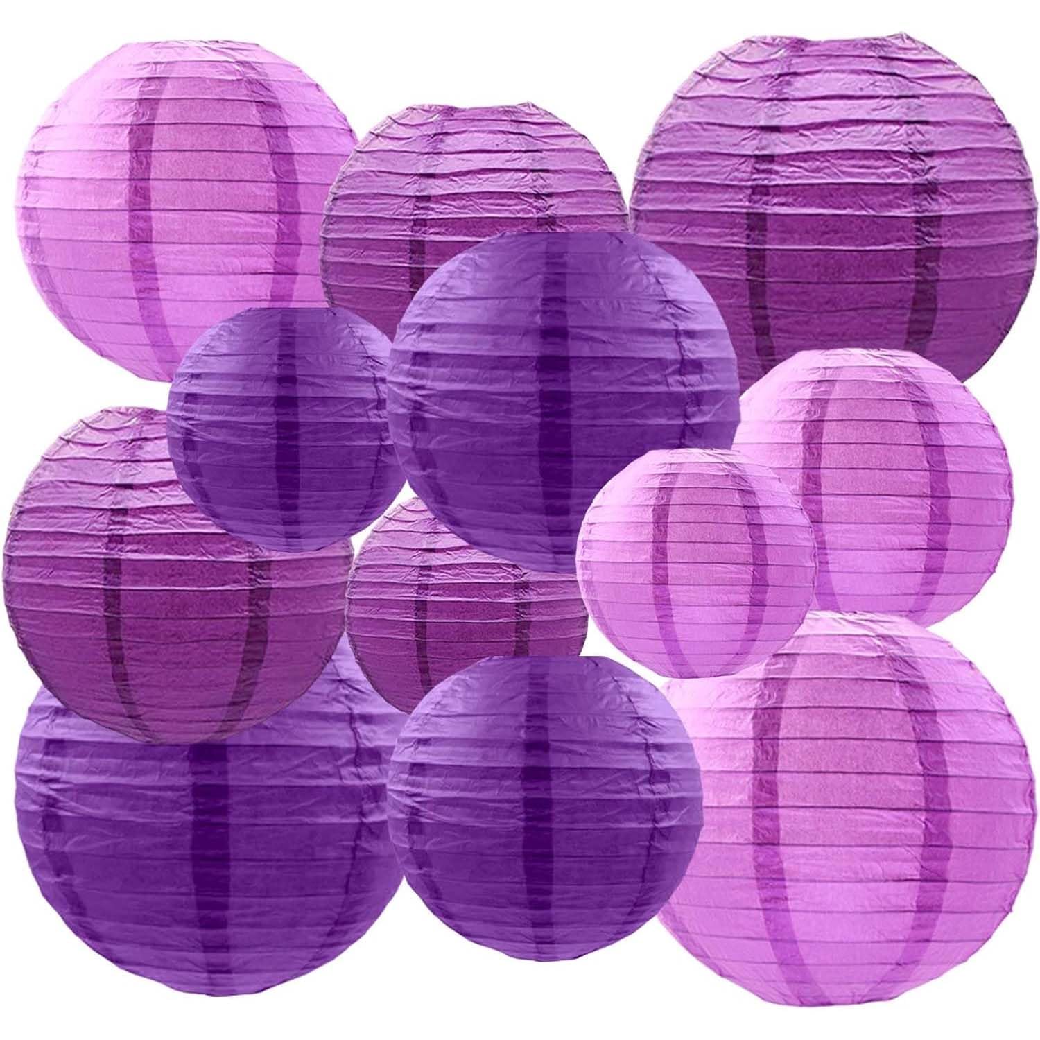 Paper Lanterns Decorative,Hanging Chinese Purple Lanterns Indoor Outdoor for Birthday, Wedding, Christmas, Bridal, Home Decor, Ceiling Decorations(Size of 4”, 6”, 8”, 10”,12Pcs)