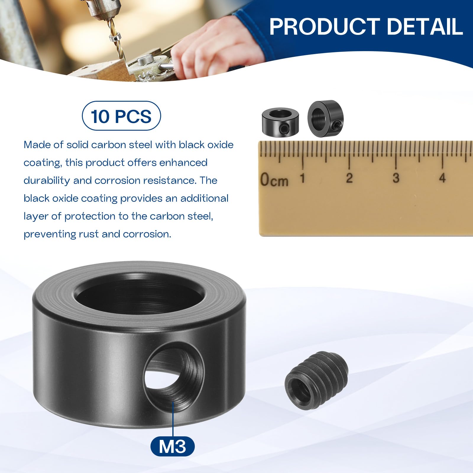 HiPicco Schraubenkragen, 10 Stück, 2,05 mm Bohrung, Schaftschlossmanschetten, 7 mm Außendurchmesser, 5 mm Breite, schwarz-oxidbeschichteter Karbonstahl, Fahrwerk-Stopper, Radkragen, inklusive