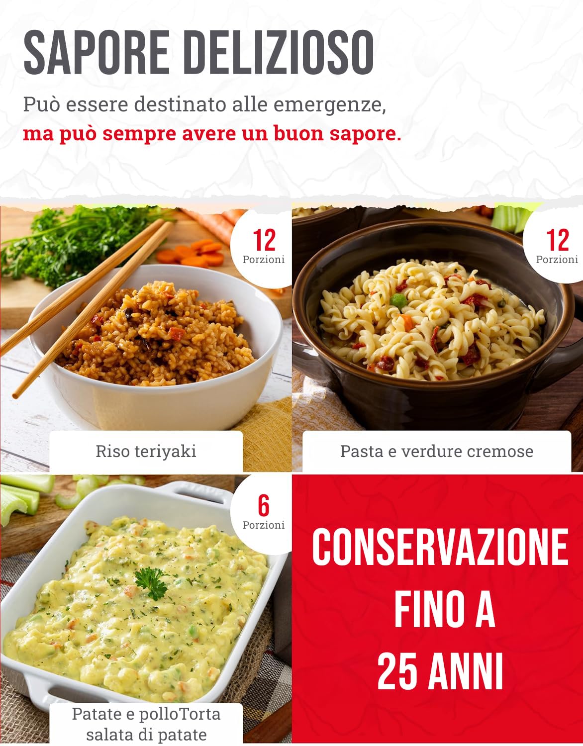 ReadyWise, 60 porzioni, colazione, pranzo e cena, borsa asciutta Grab & Go, liofilizzato, fino a 25 anni di conservazione, cibo d’emergenza
