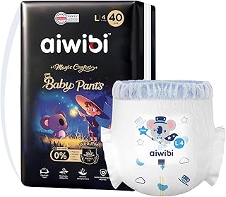 AIWIBI Magic Comfort Baby Nappy Pants, Size 4 (9-14 kg) 40 Count, Ultra Thin, Super Absorption and Soft, Hypoallergenic Training Underwear