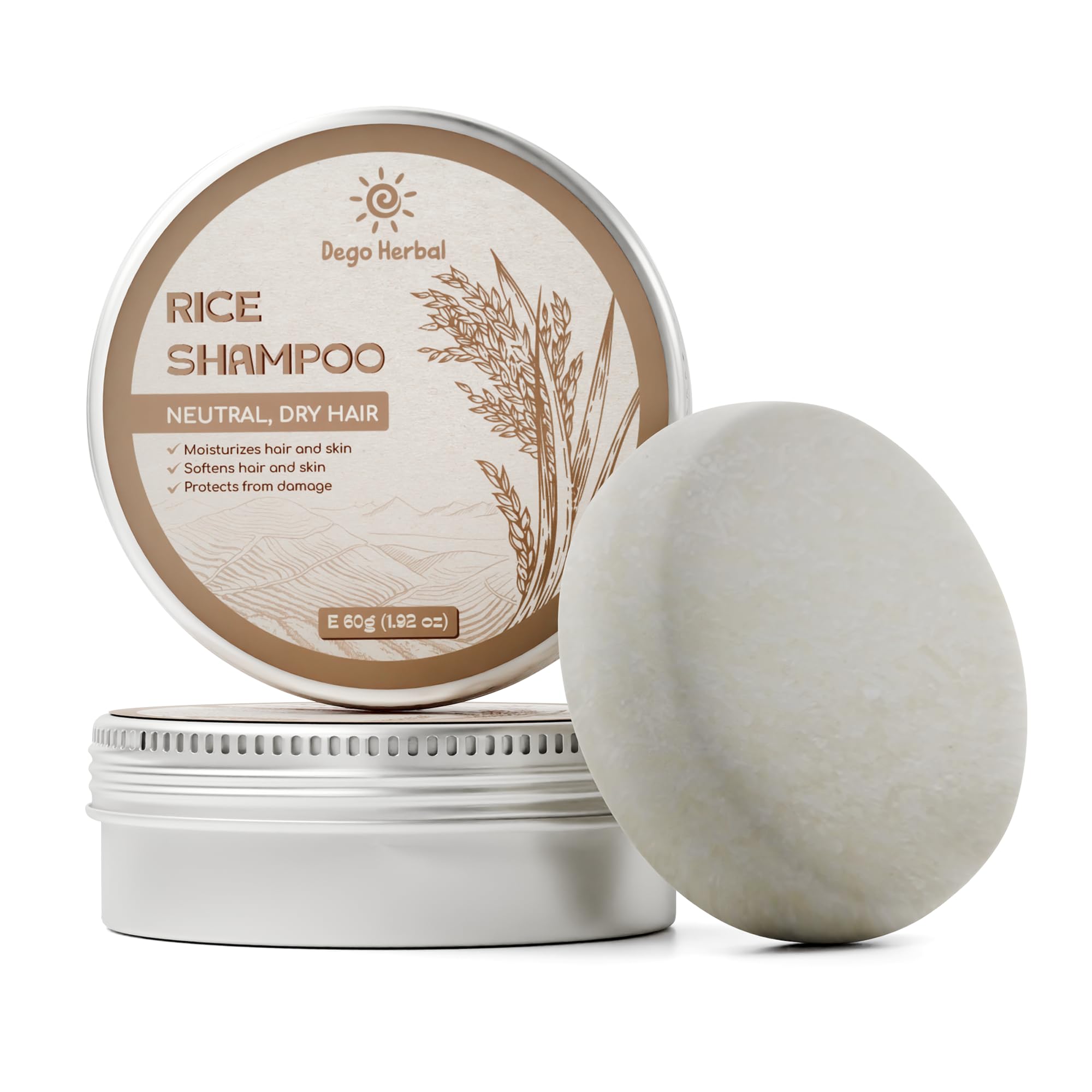 DEGO HERBAL Rice Shampoo Bar Body Wash Bar for and Dry Hair 1.92 Oz, All Hair Types and Skins