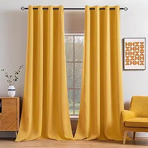 MIULEE Blackout Curtains 96 Inches Long for Bedroom Living Room Thermal Insulated Room Darkening Grommet Top Solid Light Blocking Drapery Set of 2 Window Panels Yellow
