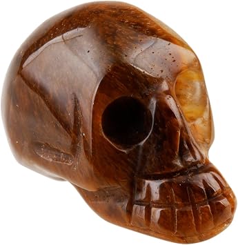Rockcloud 1.5" Tigers Eye Stone Human Reiki Skull Figurine Statue | Hand Carved Stone Sculptures, Home Decoration Ornament, for Meditation, Healing Crystal Collection, Office Decoration