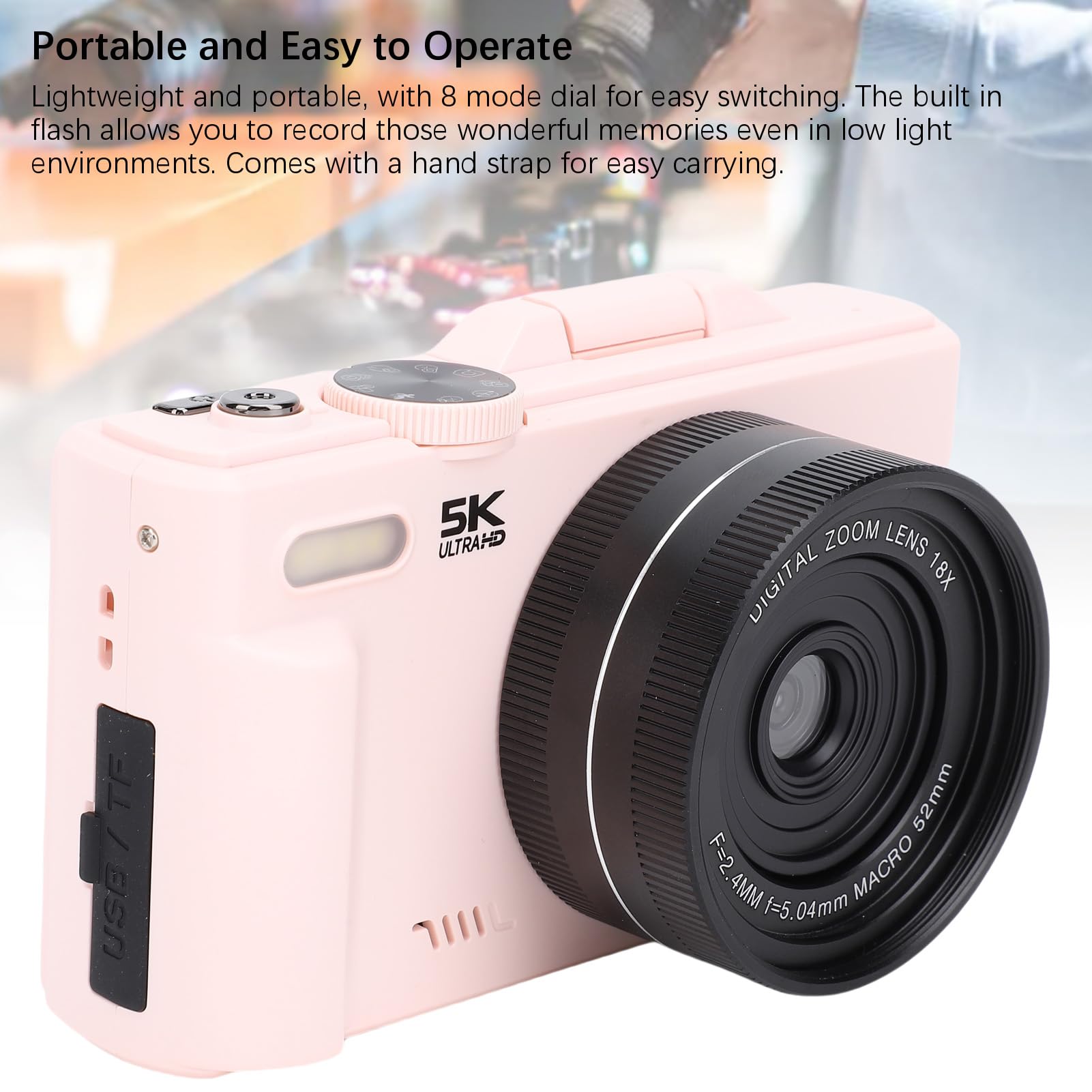 Wakects Fotocamera Digitale 5K, Fotocamera Vlog WiFi da 75 MP con Zoom Digitale 18X Schermo Ribaltabile da 3 Pollici a 180 Gradi per Fotografia Video HD Streaming Live