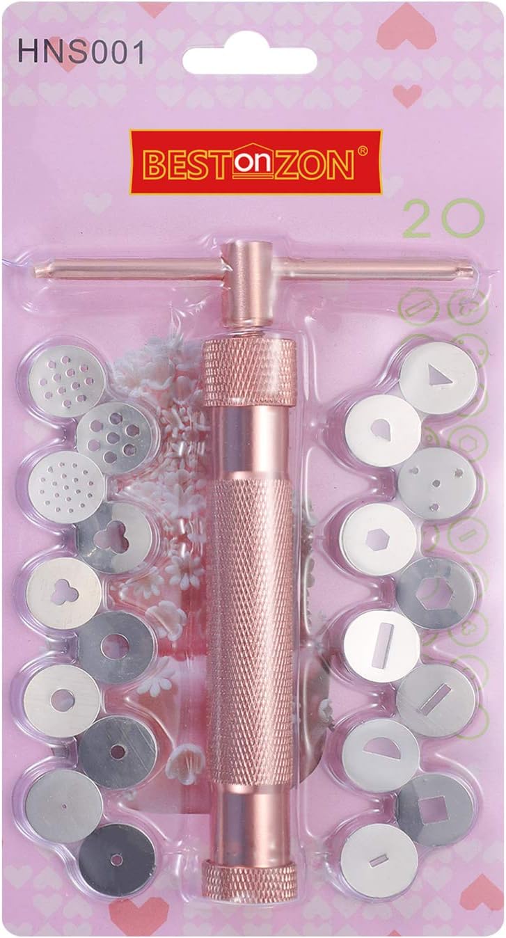 BESTONZON Alloy Rotary Mold Tools Set Squeeze Polymer Clay DIY Geometry Noodles, Fondant Sculpture Decorating Tool Set(Rose Gold)