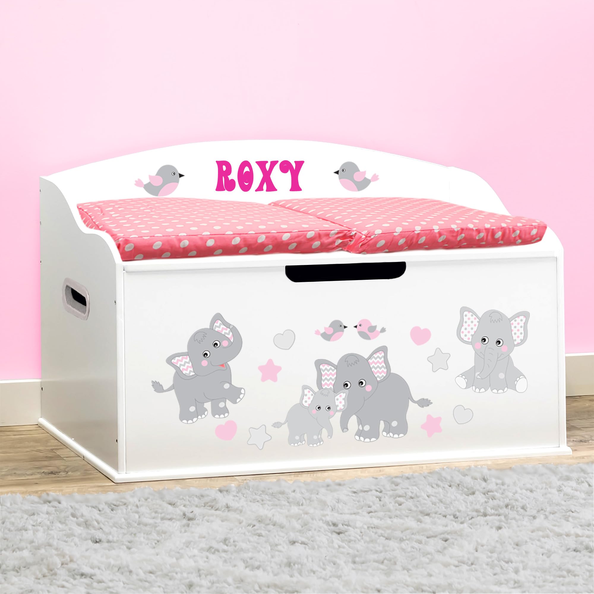 Personalized Dibsies Creative Wonders Toy Box (Pink Elephants, White)