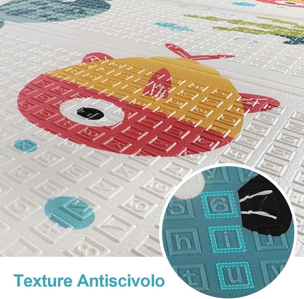 OUNUO Tappeto da Gioco per Bambini, Neonato, Gattonamento Pieghevole 200 x 180 cm, XPE Schiuma/Portatile Reversibile per Pavimento Antiscivolo (200 * 180CM)