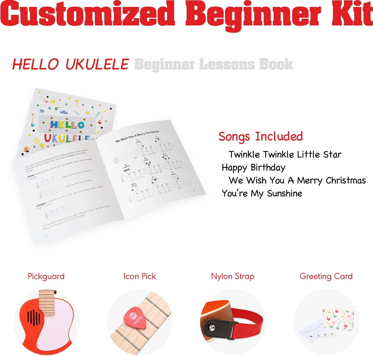 23" Concert Ukulele for Kids and Adults with Gig bag, Lesson Book, Greeting Card, Felt Pick and Ukelele Strap (Cherry Pink)