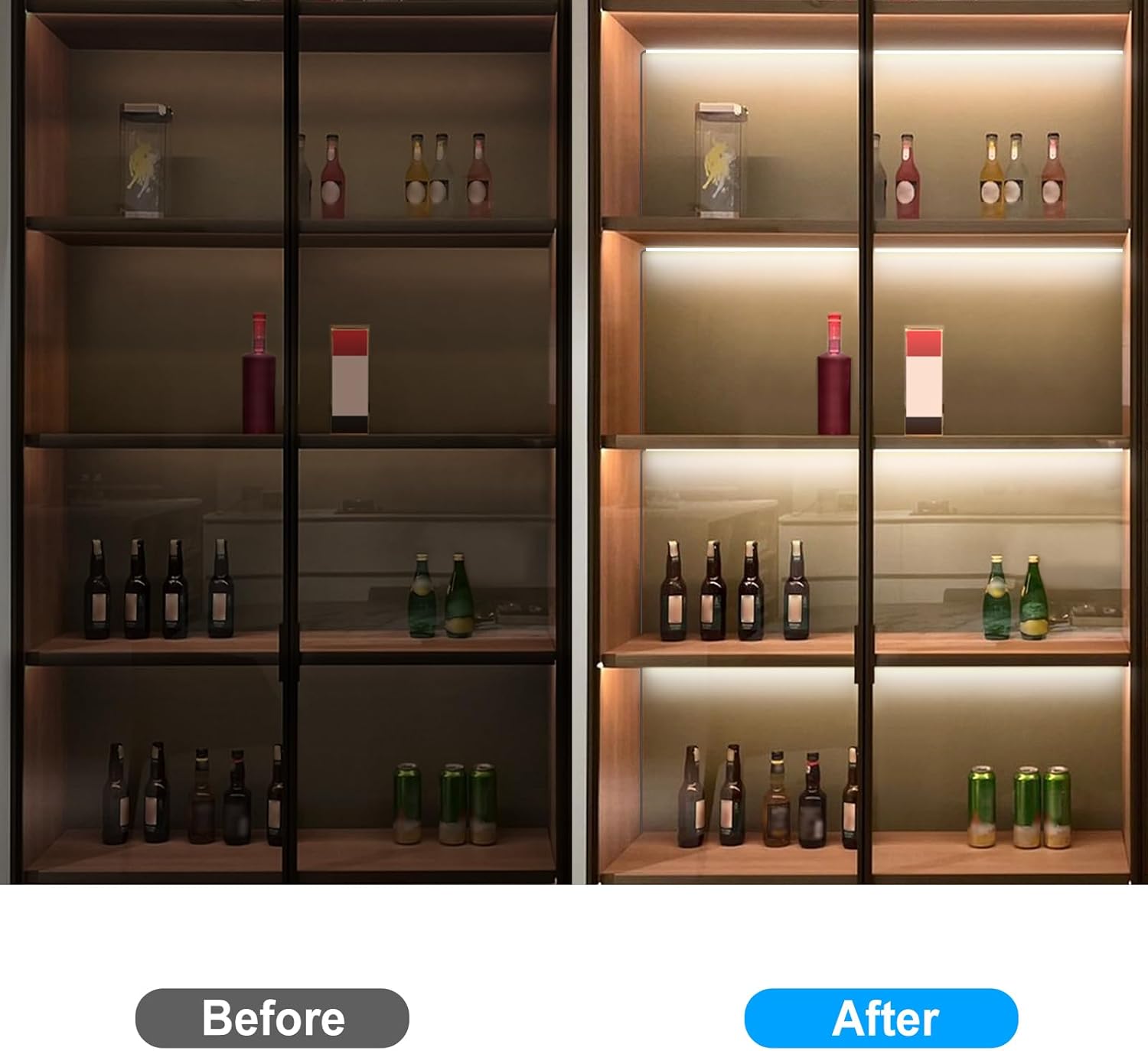 JUSJUBR LED Lights for Shelves, 6 PCS 20 Inch Dimmable Flexible COB LED Strip Lights for Cabinet, Display Case, Bookshelf, Kitchen, Wardrobe and Closet, Under Cabinet Lighting Cold White 6000K - Image 5