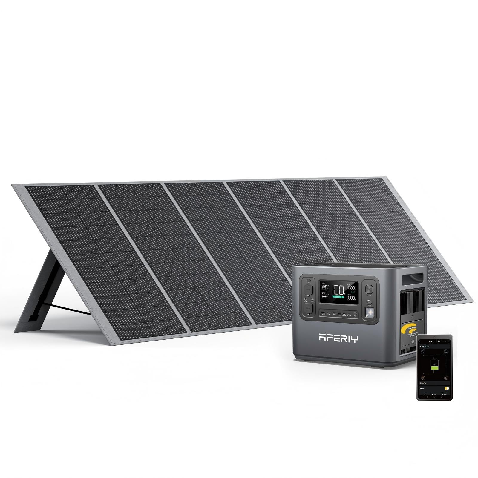 AFERIY Solargenerator 2400W mit 400W Solar panel, 2048Wh Tragbare Powerstation (4800W Peak), LiFePO4 Batterie, 220V-240V, Faltbar Solarmodule mit USB, IP65, für Outdoor Camping, Reise, Stromausfälle