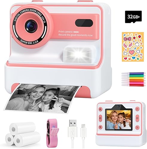 Cámara para niños, regalo para niñas: Cámara digital de impresión instantánea de lente dual, regalos de Navidad y cumpleaños, juguetes para niñas y